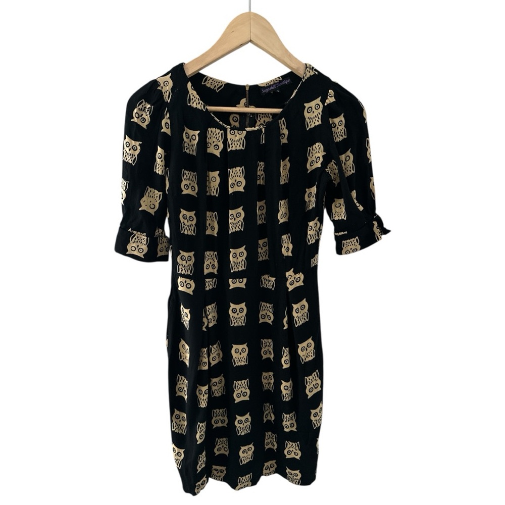 Sugarhill Boutique Black Owl Print Shift Dress XS Women’s Party Day-to-Night